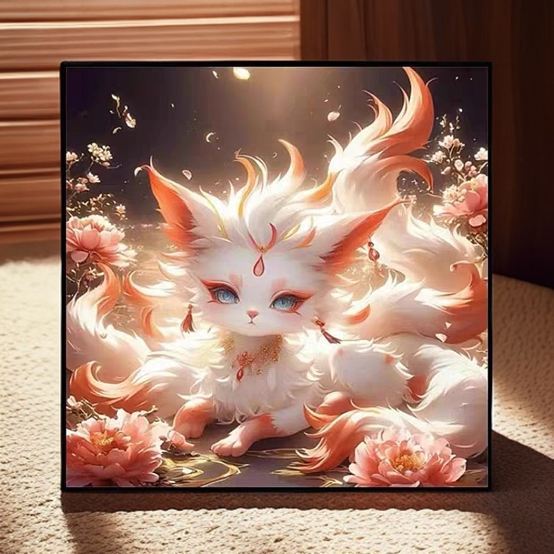 DMC十字绣-客厅玄关走廊竖轻奢简约可爱九尾狐