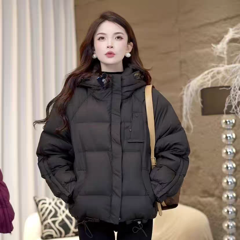 冬季新款韩系宽松短款连帽加厚羽绒服女士外套