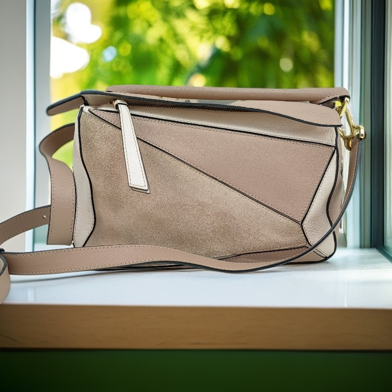 95新 LOEWE/罗意威 粉拼白几何包 1708 3638