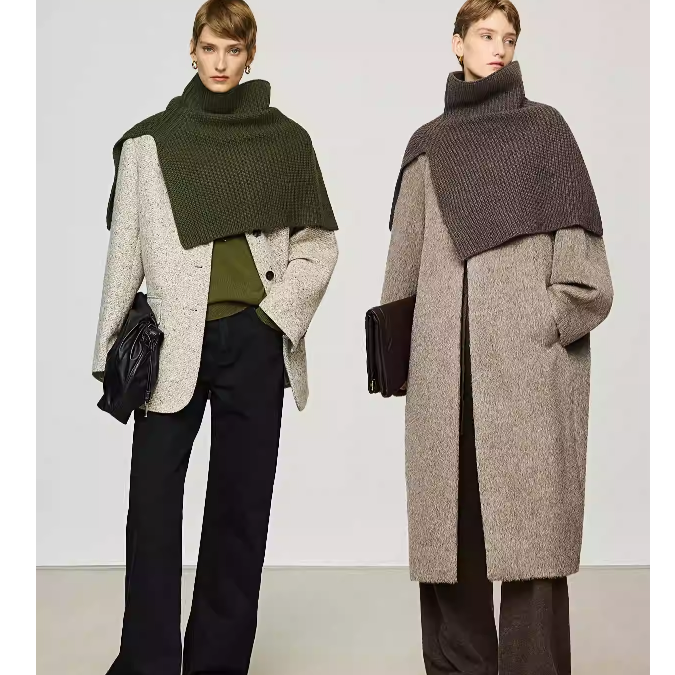 KEIGAN/开间超细美利奴羊毛高领开衩多穿法针织披肩大围脖