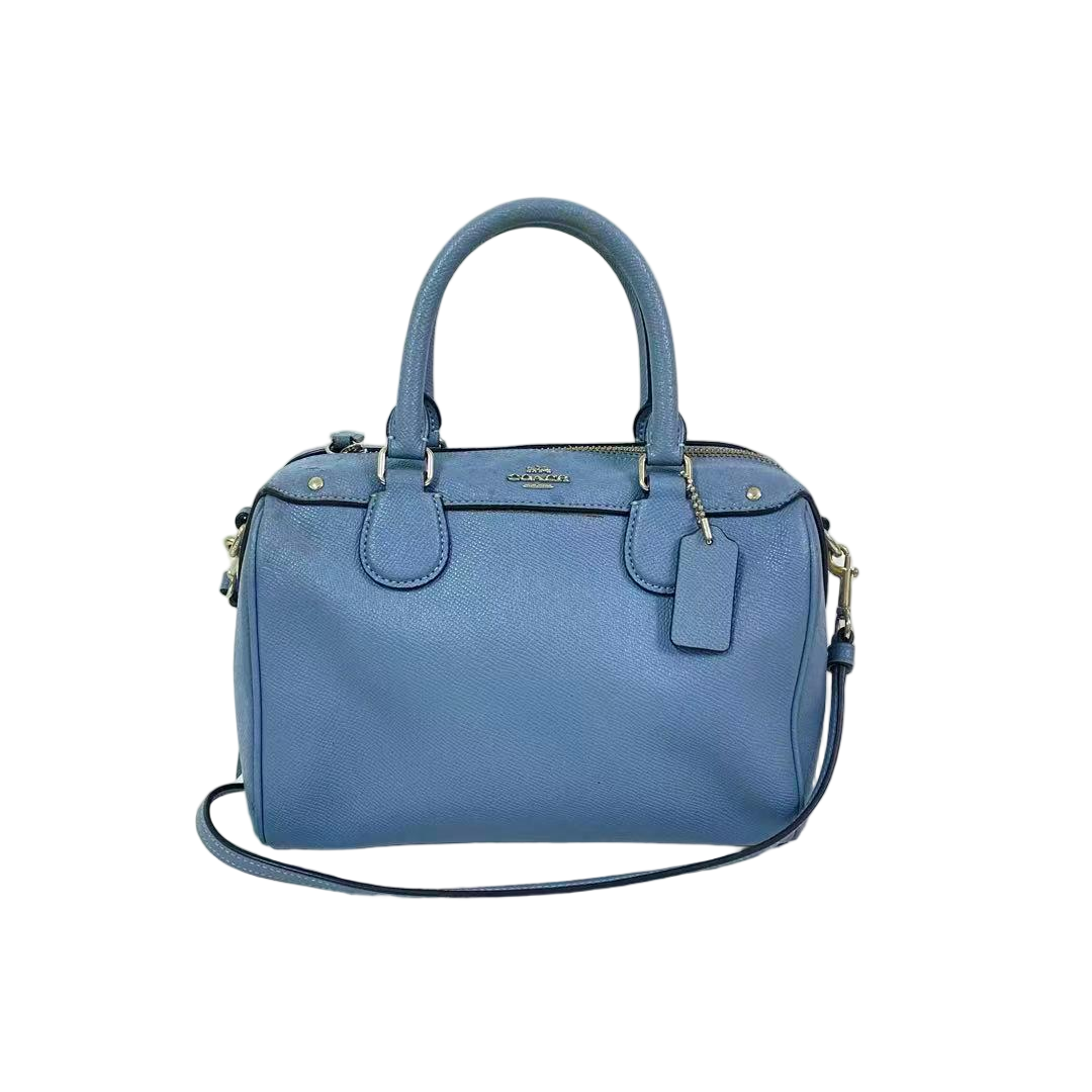 95新 COACH/蔻驰 雾霾蓝全皮单肩手提斜挎波士顿包 SH-30814-A