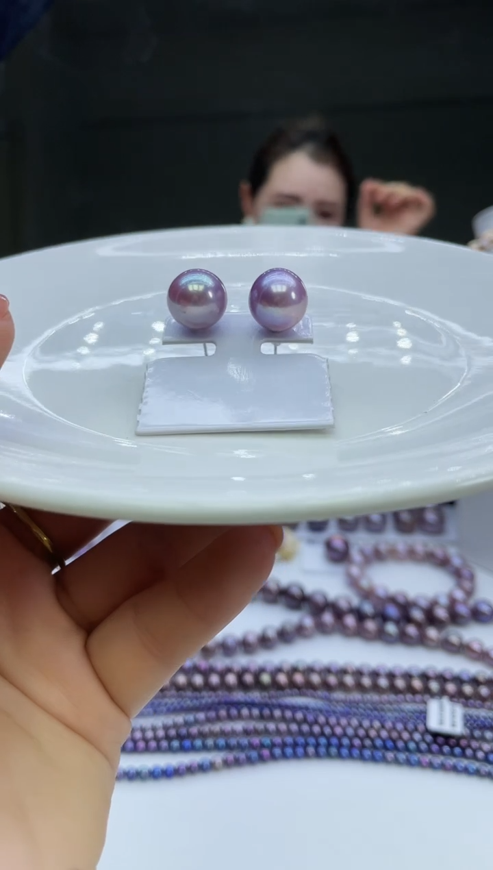 未镶嵌耳饰淡水珍珠紫色系耳饰