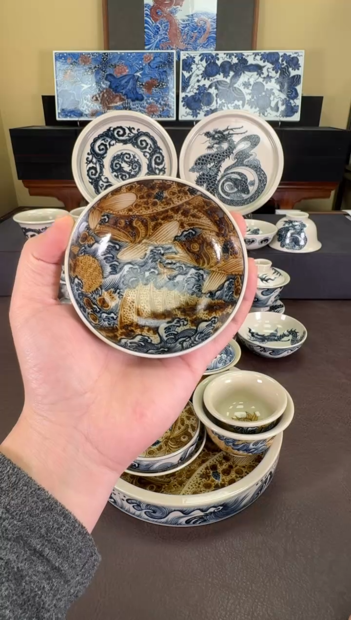 【闪购商品】二号釉海浪鳜鱼纹普洱杯