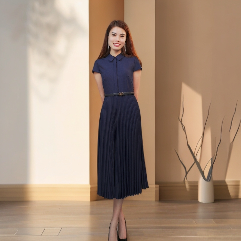 GXO2025夏季新款优雅气质高级感百褶收腰休闲连衣裙长裙LYQ0186