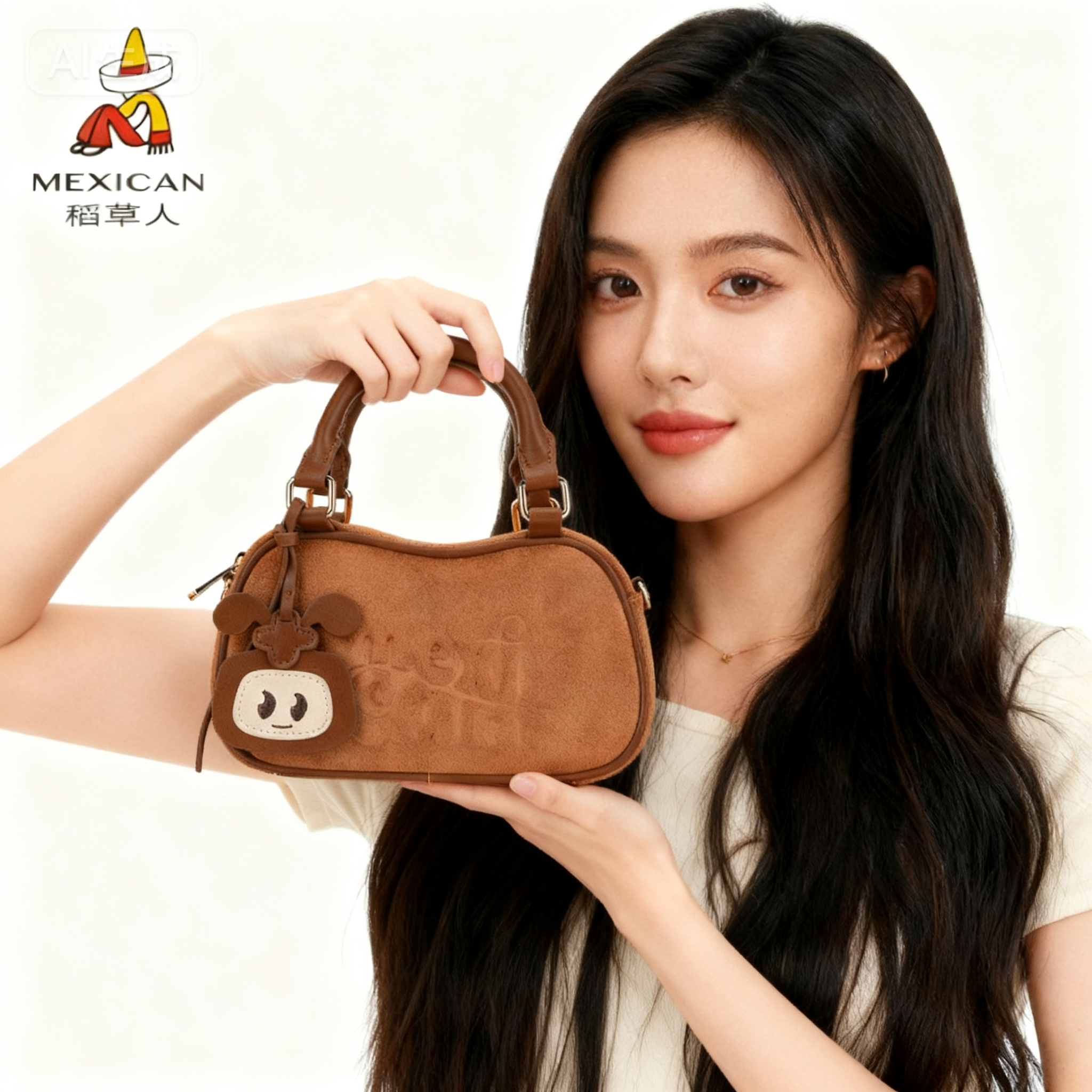 稻草人2025新款秋季毛绒手提波士顿包包大容量斜挎包包女士