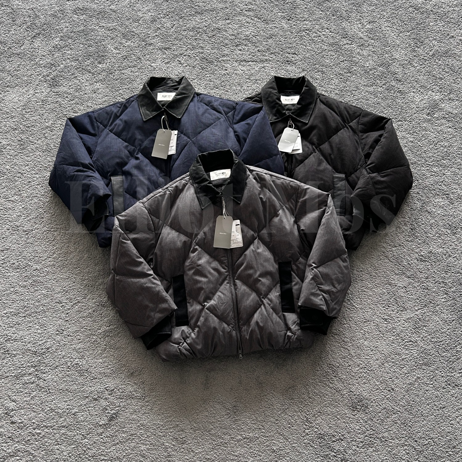 Elliot Mos异色拼接~Down Jacket 几何绗线菱形格羽绒服-1461