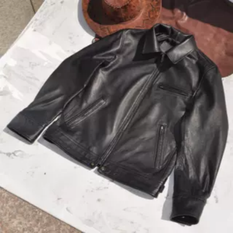 反季促销！直播间打折出！经典黑色绵羊皮穆赫兰道真皮皮衣男休闲