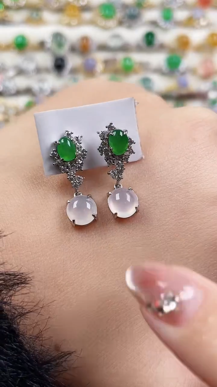 银S925镶嵌翡翠耳饰190