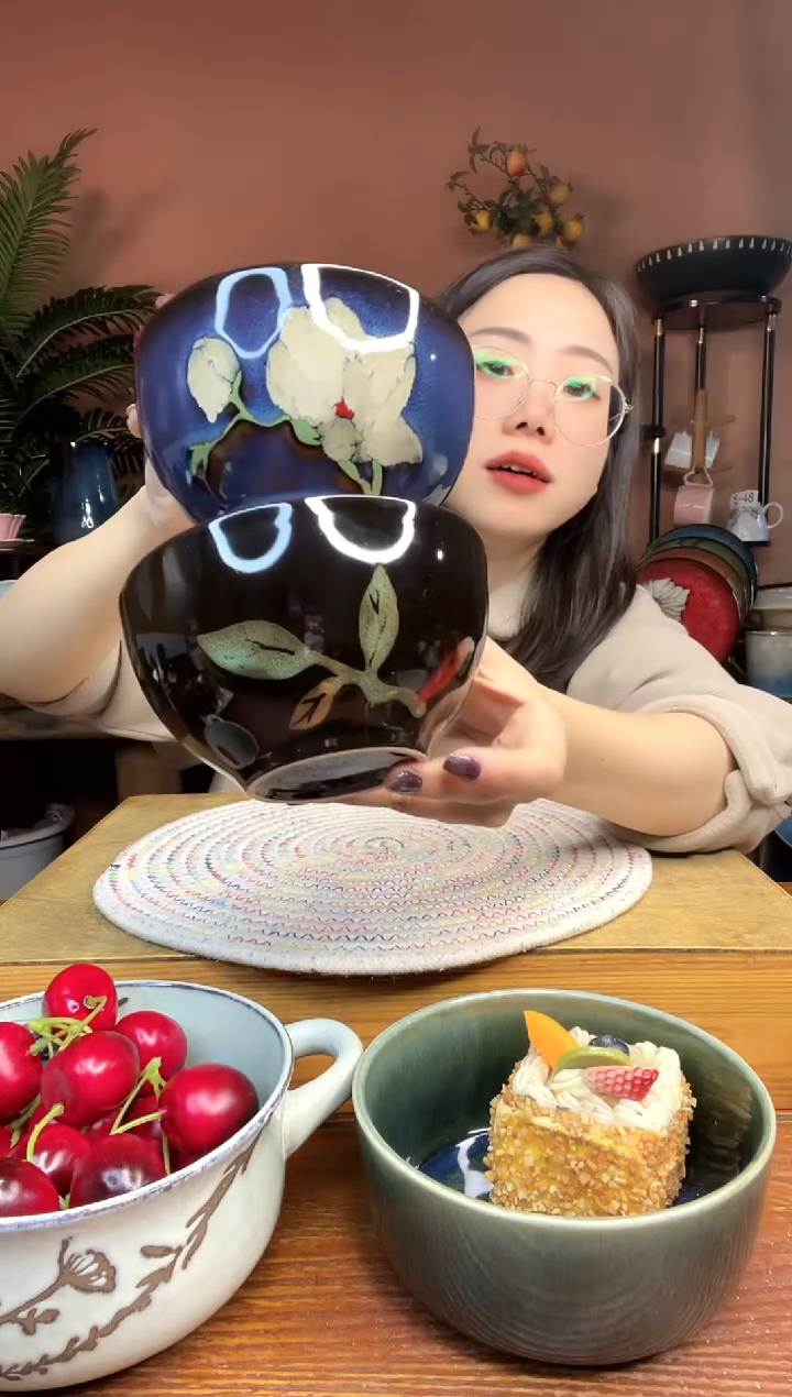 陶瓷4.9英寸手绘米饭碗 2件 微瑕疵