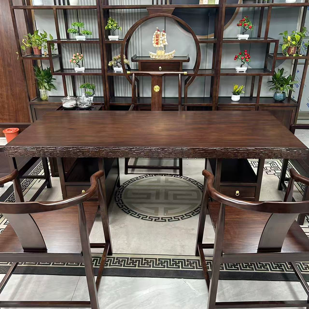 新中式苦瓜边大板桌办公一体