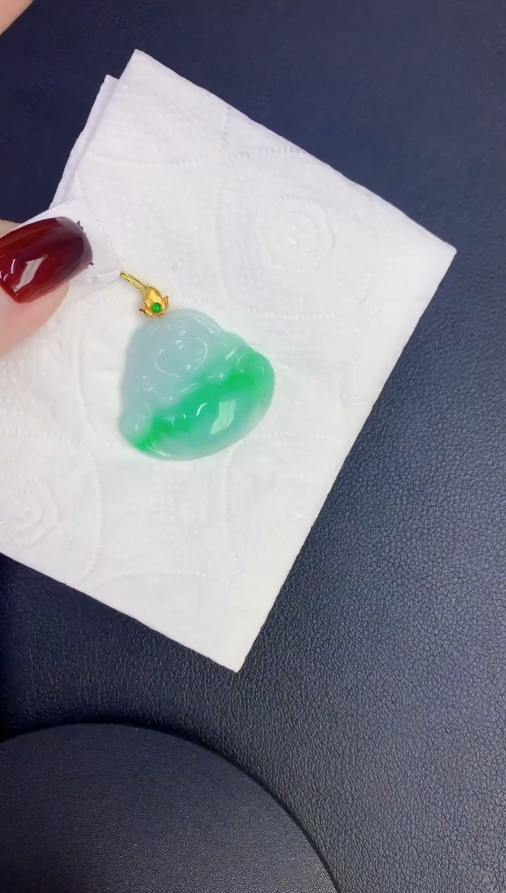 颈饰18K金镶嵌翡翠缅甸天然翡翠A货