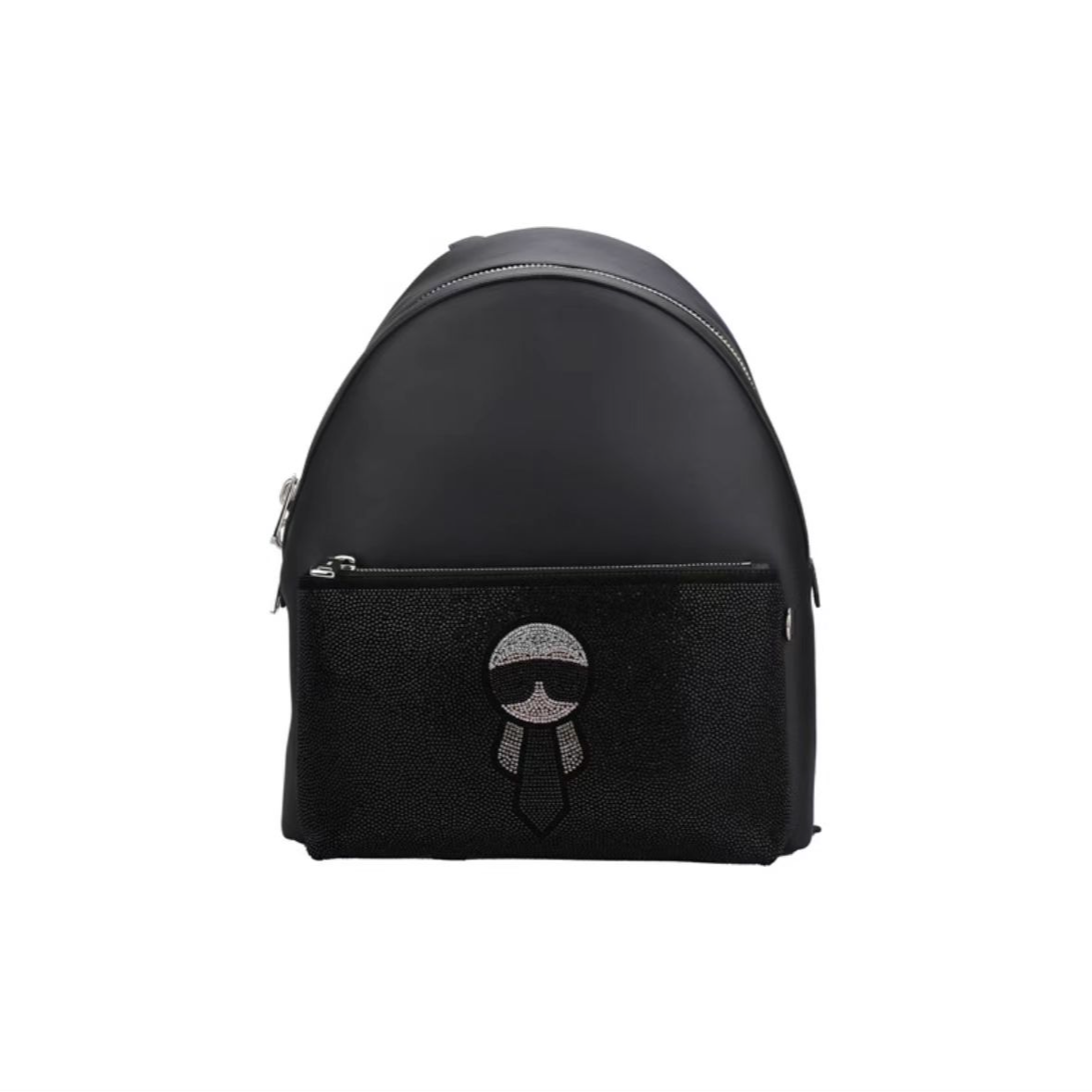 99新 FENDI/芬迪 绝版黑色老佛爷限定水钻装饰 全皮 书包双肩包