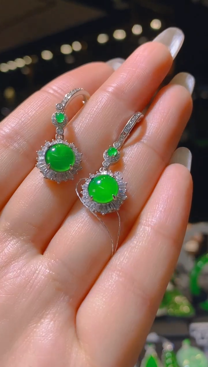 【闪购商品】翡翠耳饰银S925镶嵌0366（多样性发货）