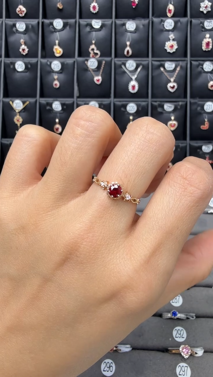 银S925镶嵌戒指红宝石主石0.34克拉