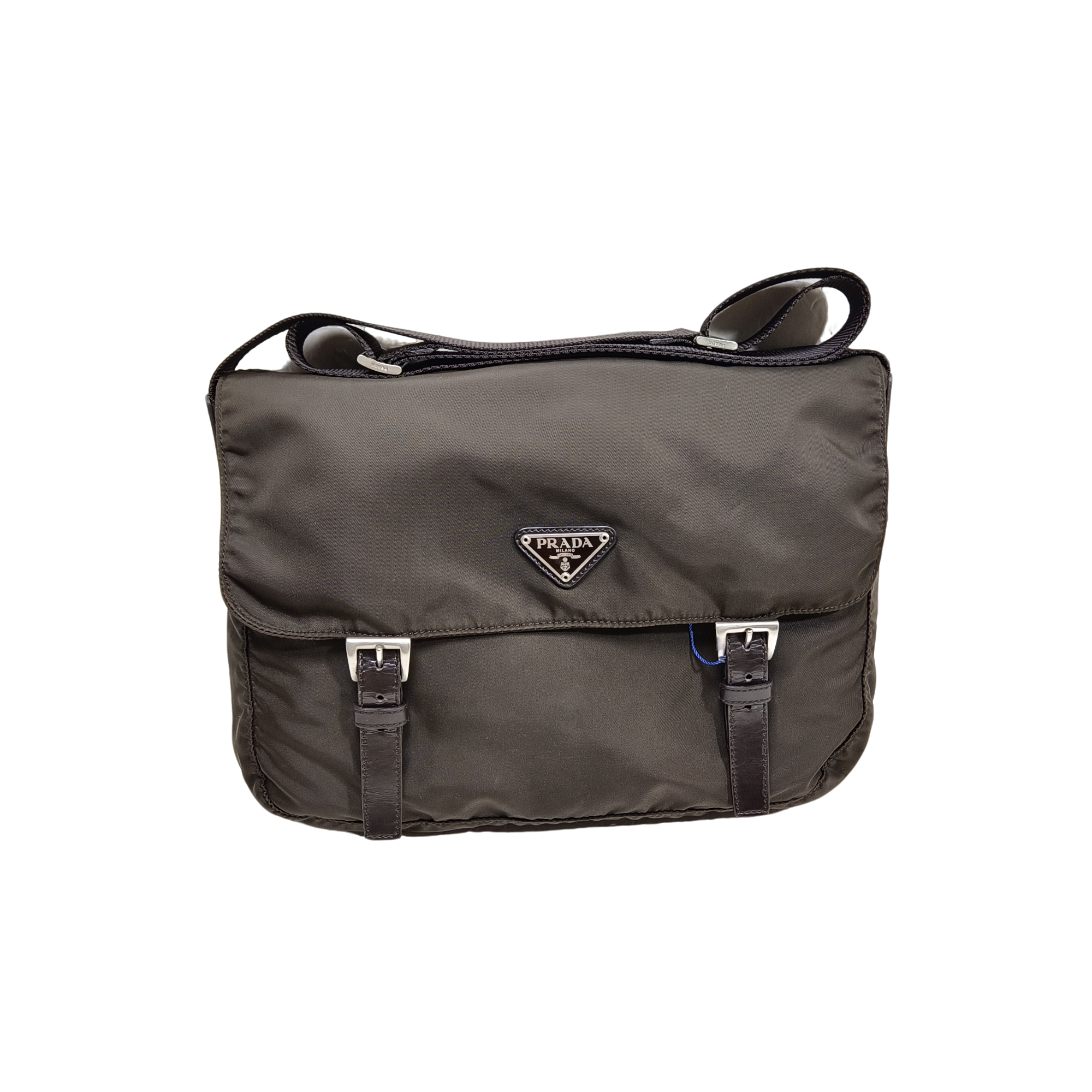 95新 Prada/普拉达 二奢男包棕色尼龙双扣翻盖休闲百搭邮差包1102