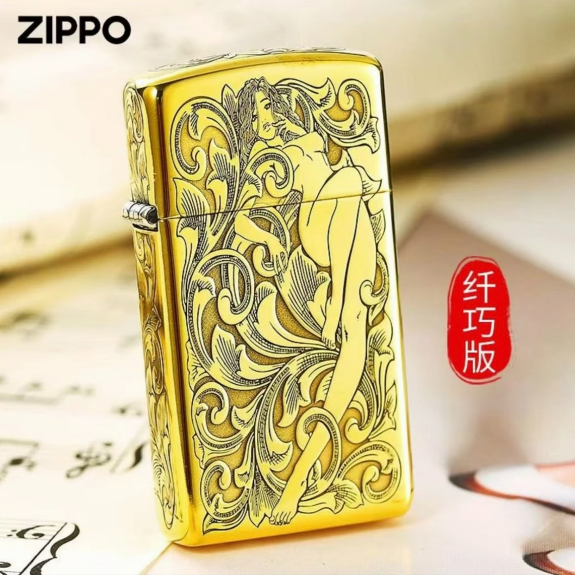 ZIPPO/之宝【窄机唐草仙子】精雕黄铜纤巧礼盒装防风打火机DYX1H1F1