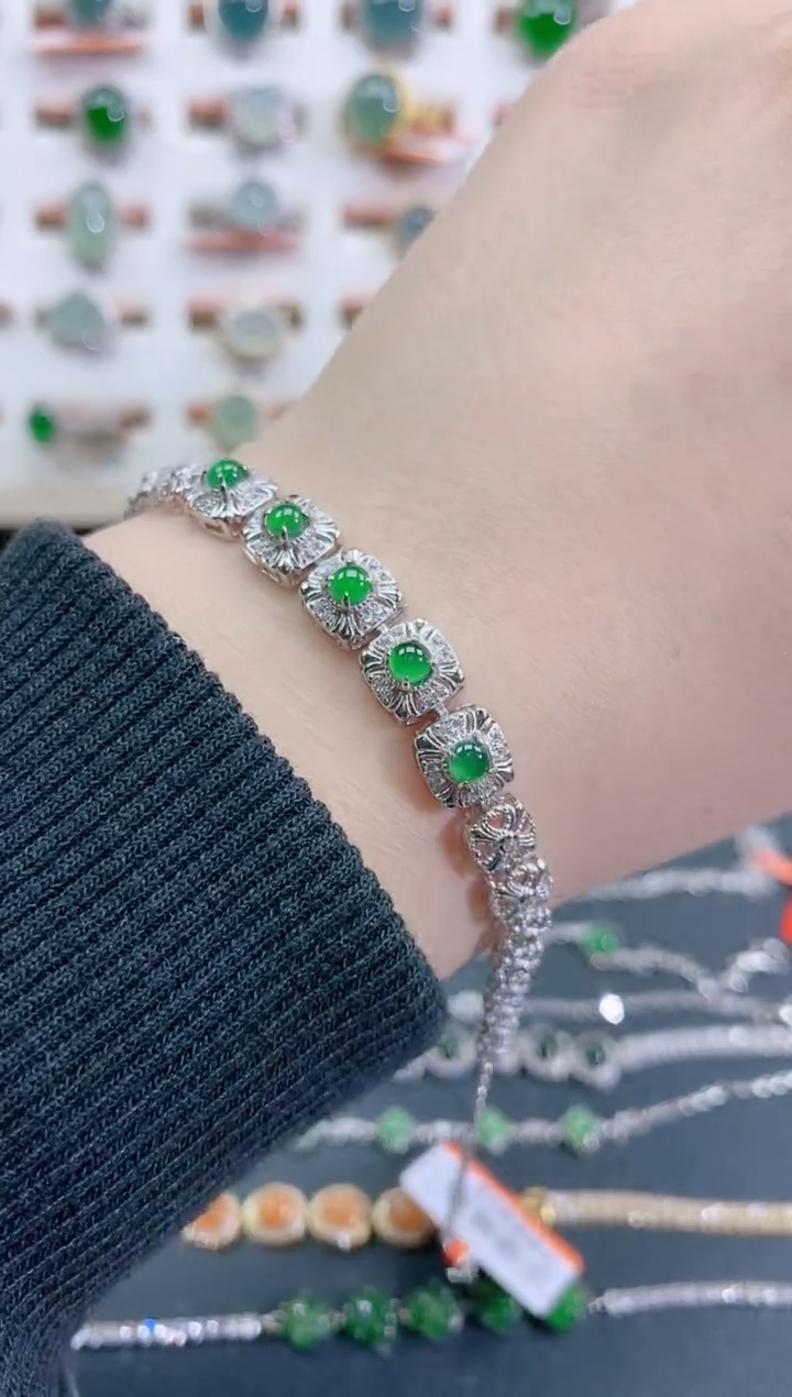 银S925镶嵌手链翡翠天然翡翠