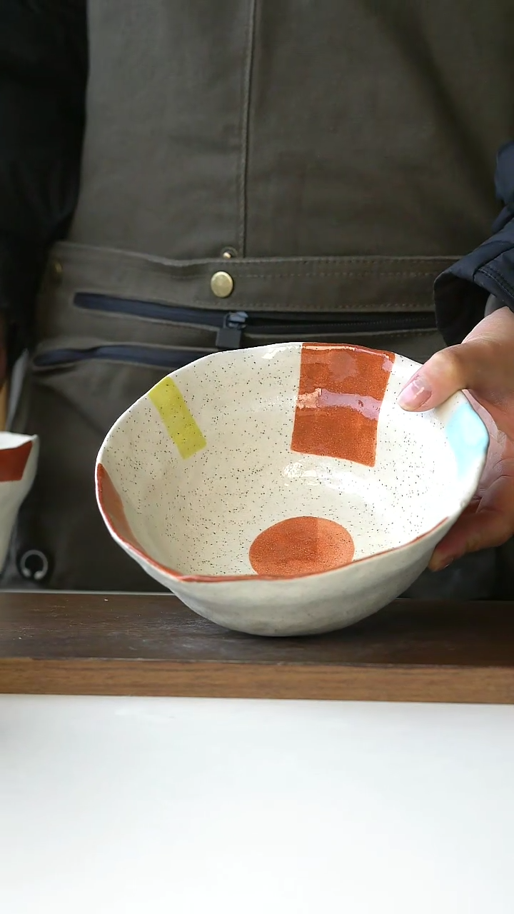 【闪购商品】陶瓷有夏若彩粗陶沙拉碗16.5@4-2@