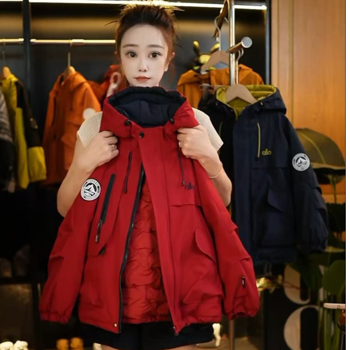 【加厚夹棉】秋冬新品男女童装冲锋衣外套连帽宽松拼色