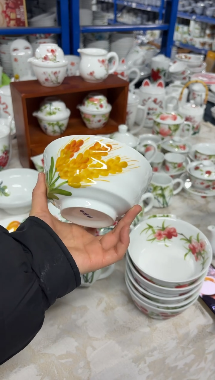 景德镇高温陶瓷食品级手绘釉中彩-小高脚