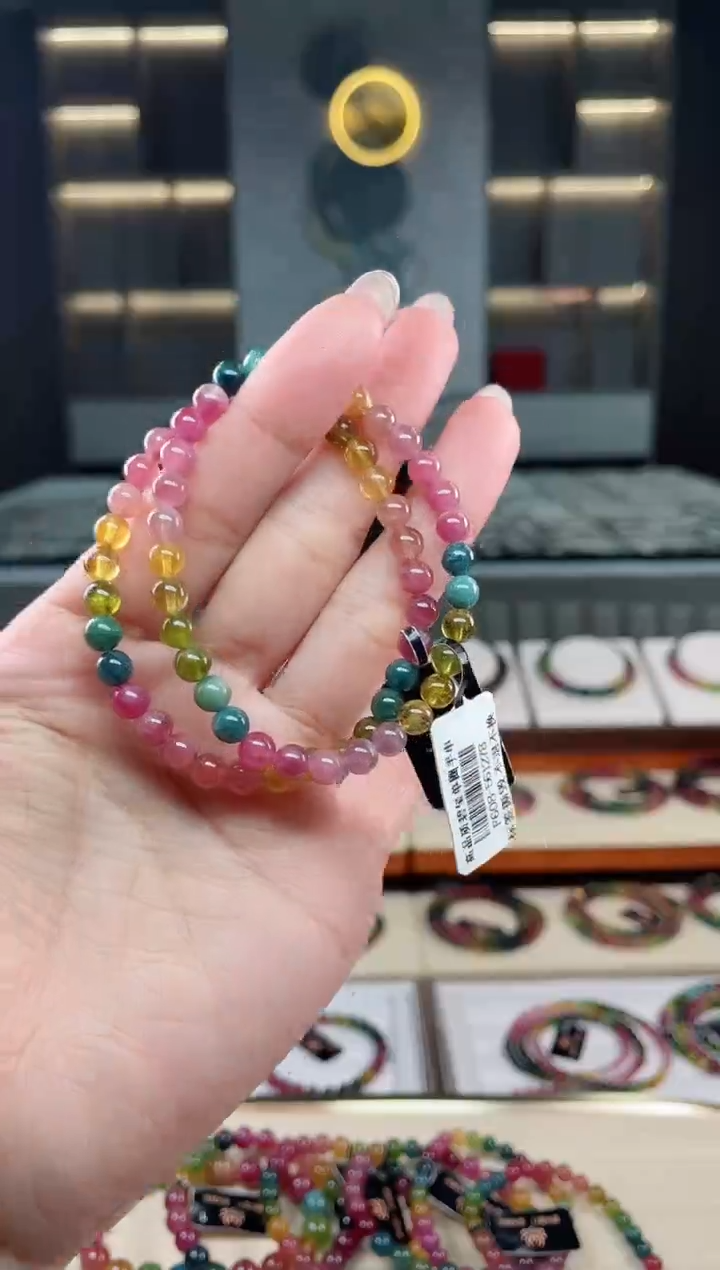 未镶嵌老矿碧玺彩虹单圈手串5mm+碧玺（多样性发一条）T