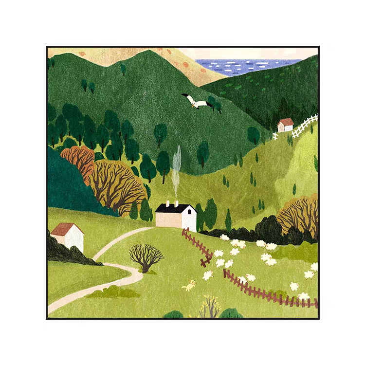 327田园风景绿色装饰画适用于卧室餐厅客厅别墅走廊等场所