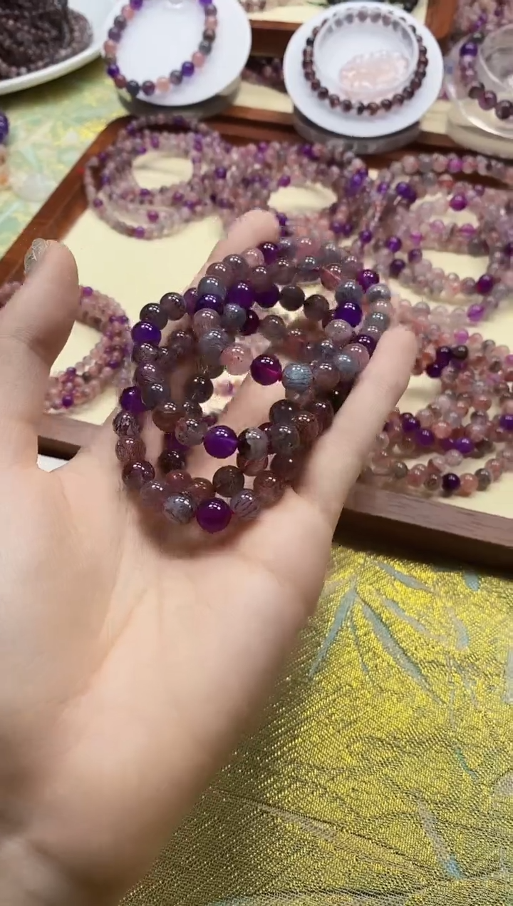 【闪购商品】水晶手串未镶嵌 高货S+超七黑加仑7mm 多样性发一