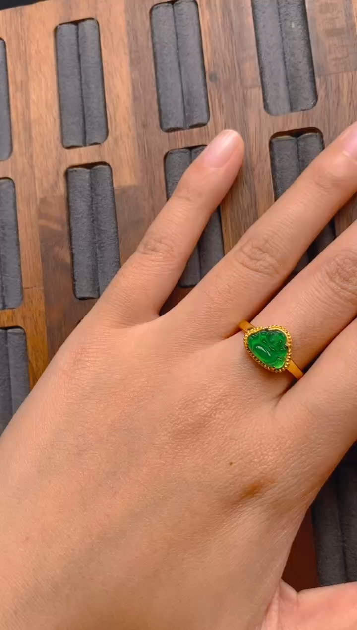 翡翠银S925镶嵌戒指佛公戒指