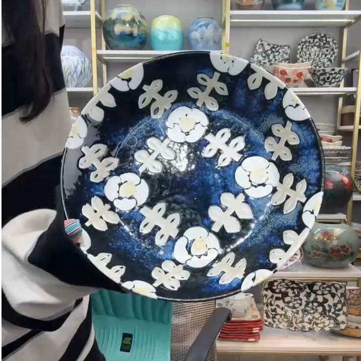 好看的盘子【单支】日本进口美浓烧爱淘Aito花朵盘20.5cm-晚晴