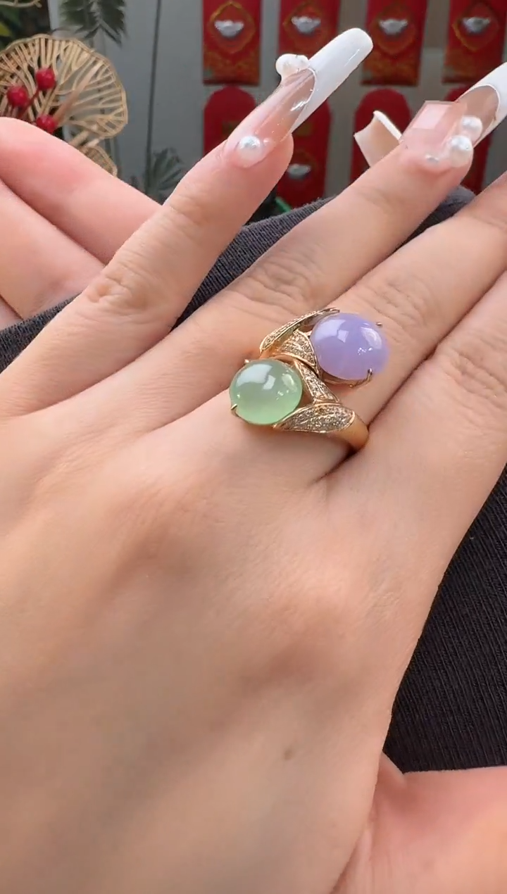 【闪购商品】翡翠颈饰18K金镶嵌戒指