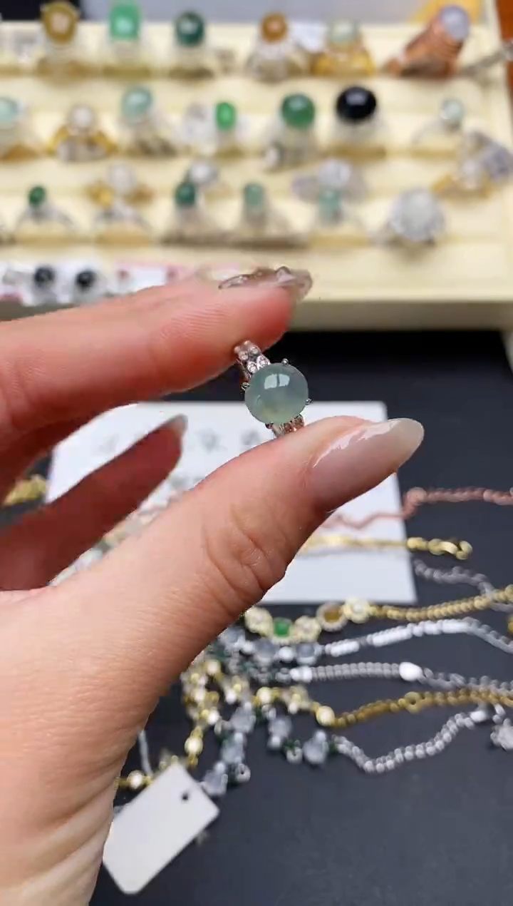 【闪购商品】翡翠戒指银S925镶嵌缅甸翡翠3  4+3