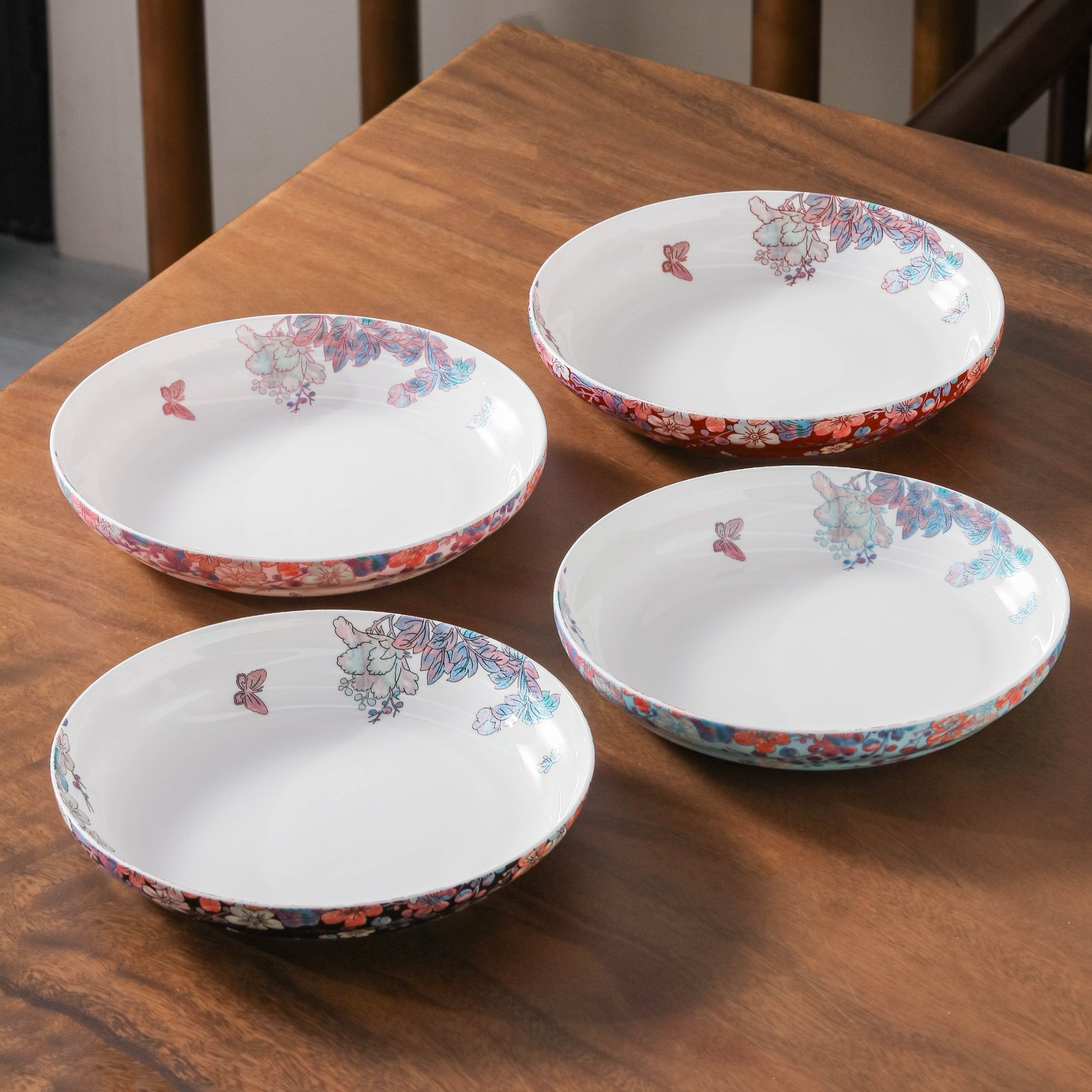 【奇居家居】中式螺钿工艺骨瓷汤盘盘四个装20.5cm#F9916 D1