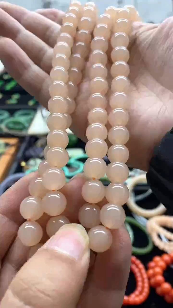 【闪购商品】和田玉未镶嵌项链藕粉10圆珠