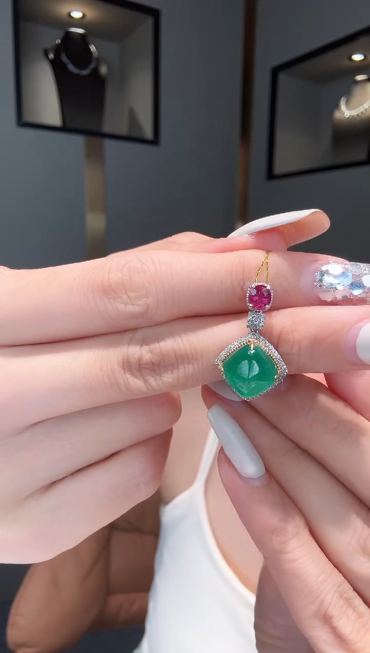 铂Pt950镶嵌吊坠（不含链）祖母绿CE0864