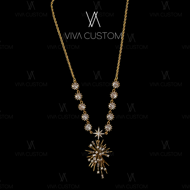 铜合金合成锆石项链 （精工系列）大气儒雅唯美烟花项链