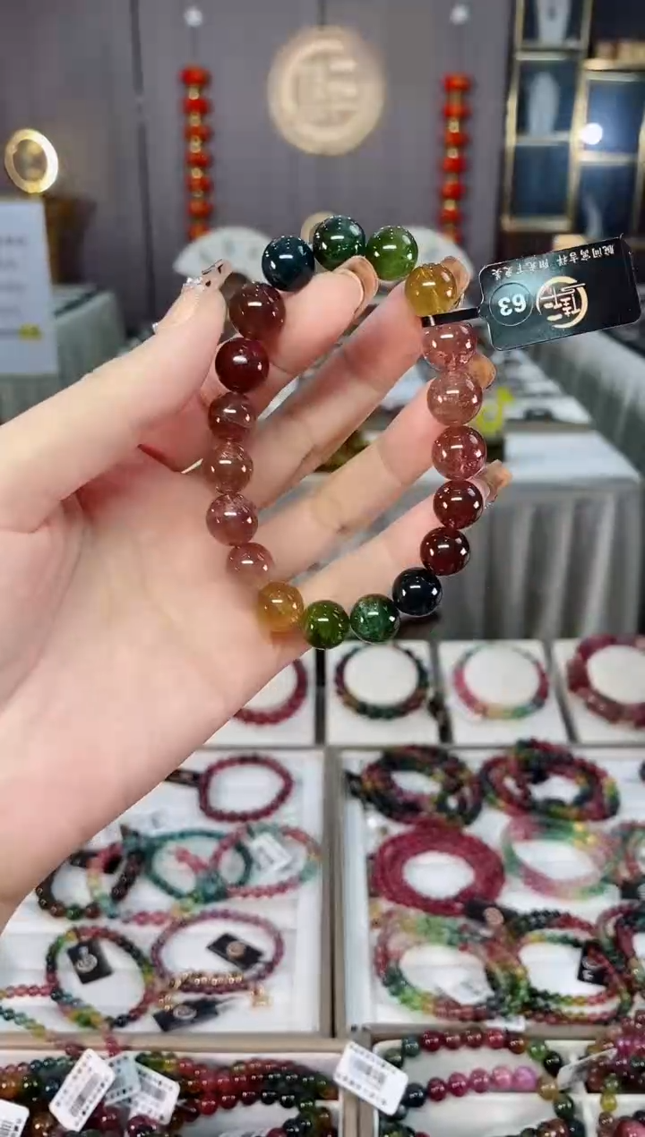 未镶嵌老矿碧玺色标彩虹高单圈手串10mm+碧玺dan多样性发货一条