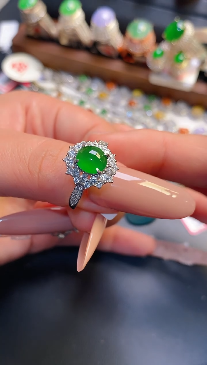 银S925镶嵌戒指翡翠天然