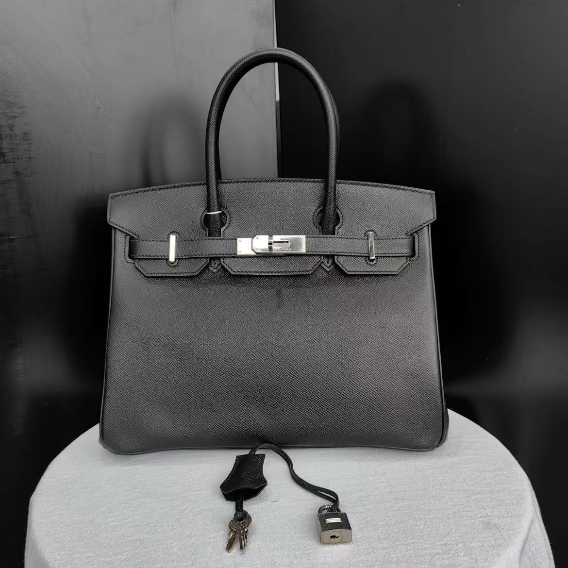 99新 Hermes/爱马仕 Birkin30 黑银 E皮 Z刻