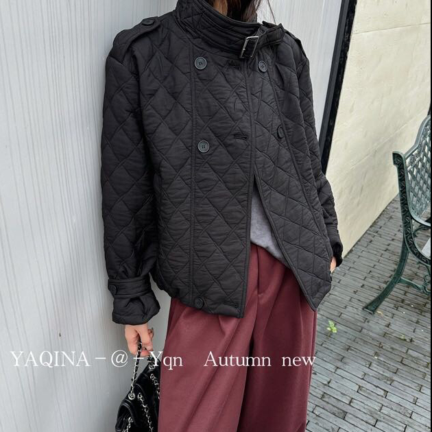 妮子严选新款秋冬薄棉时尚工装风菱格外套宽松百搭127