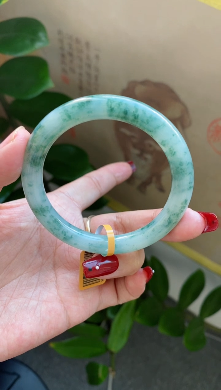 【闪购商品】翡翠手镯未镶嵌（血漏）无棉 冰胶满圈飘花圆条6号