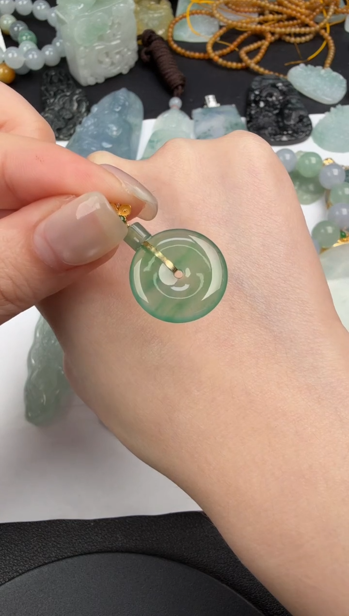 吊坠(不含链)18K金镶嵌翡翠f****y翡翠饰品-249