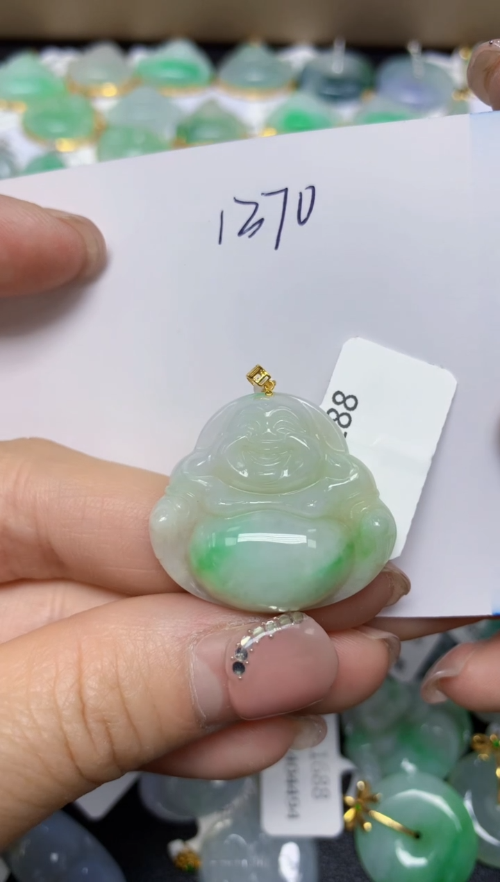 【闪购商品】翡翠挂件18K金镶嵌 天然翡翠A货