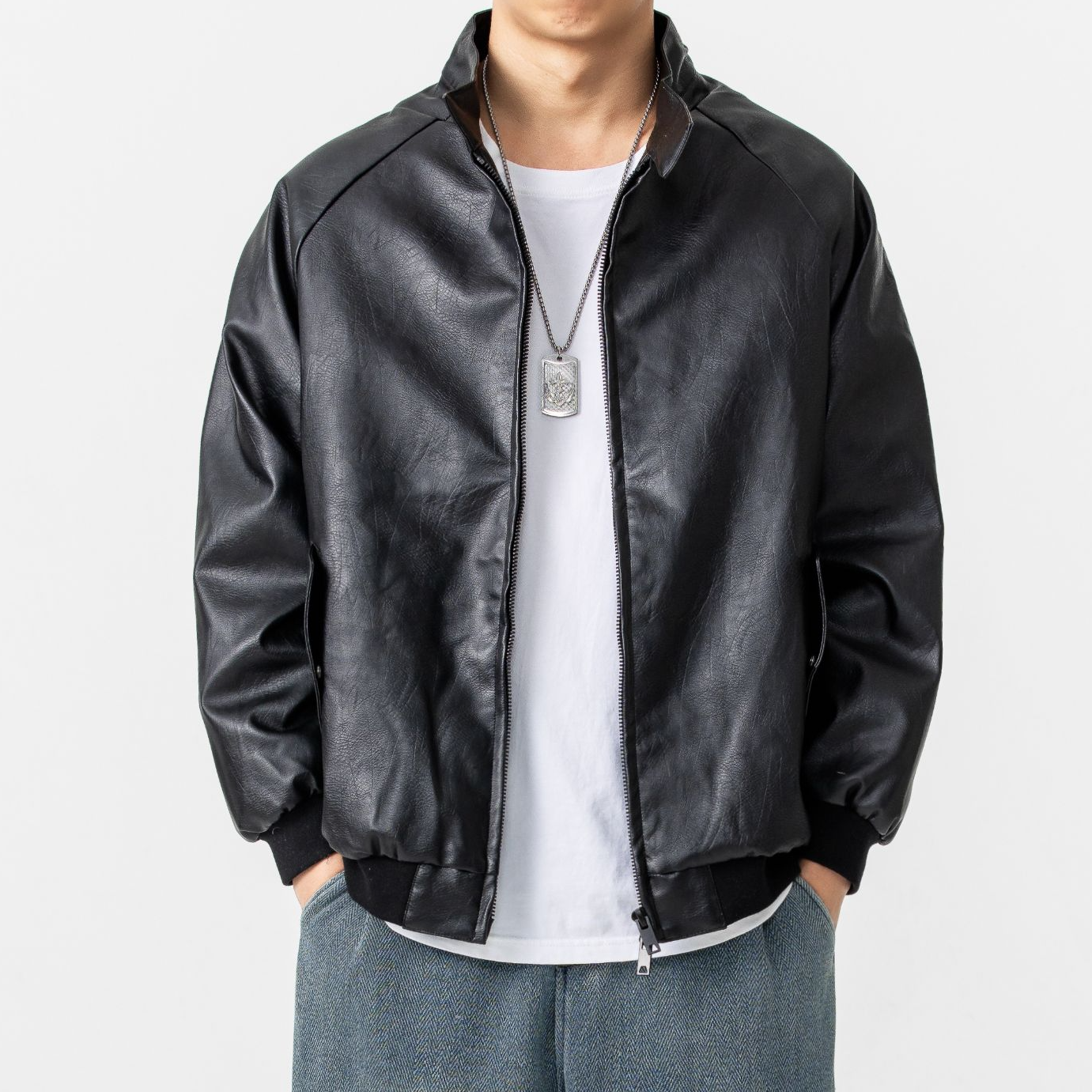 BOGEDIT冬季美式机车复古羽绒皮衣宽松百搭休闲男士轻奢夹克外套