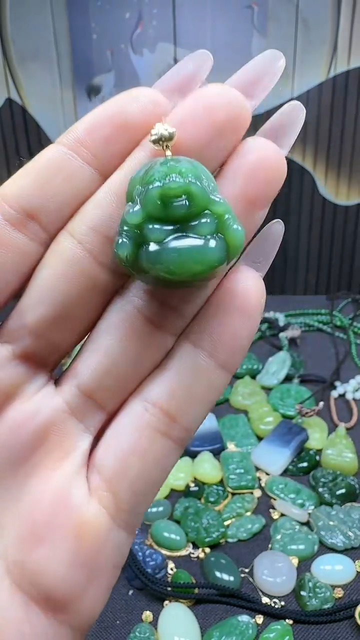 和田玉18K金镶嵌挂件1