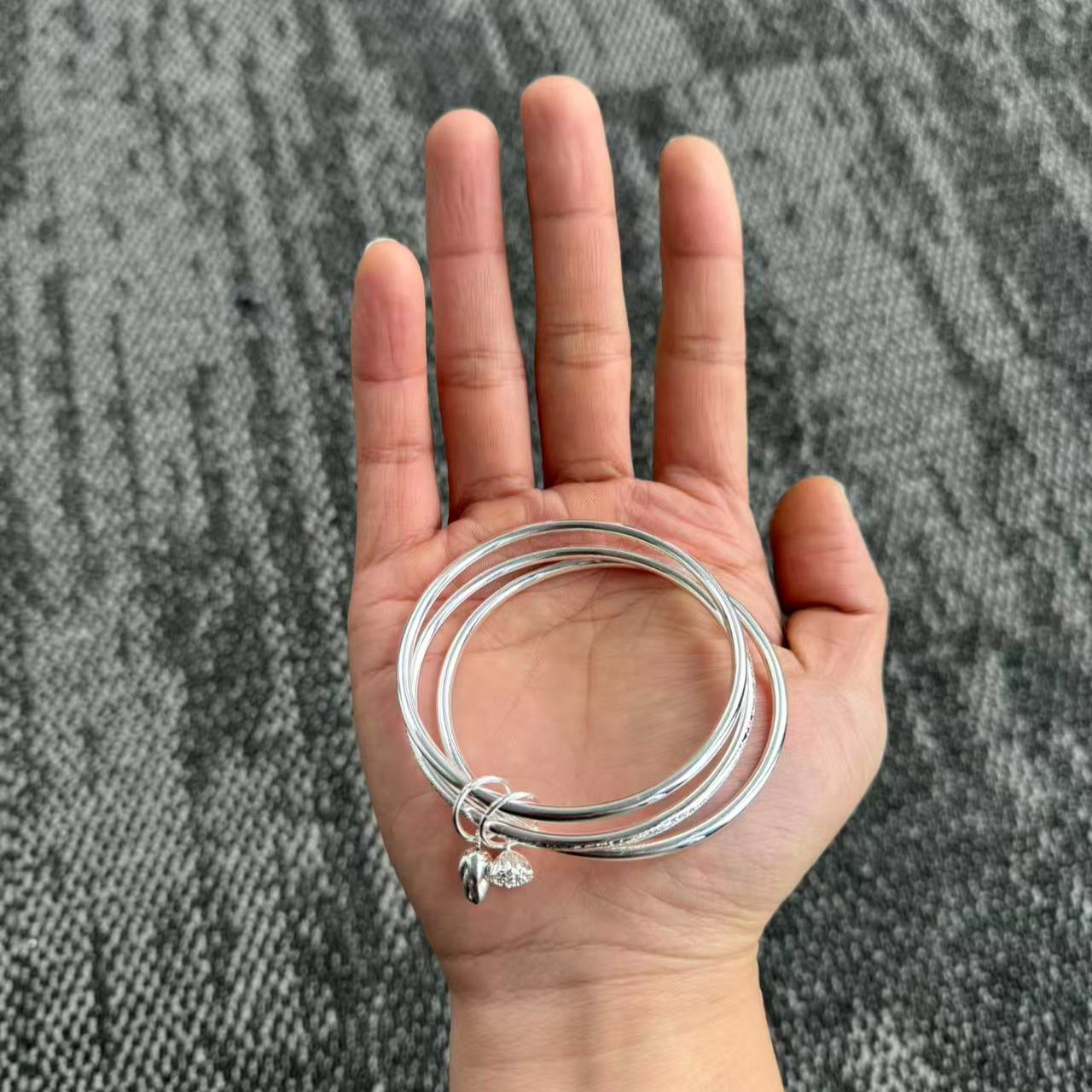 足银银制品 手工银制品 三圈莲蓬百搭气质