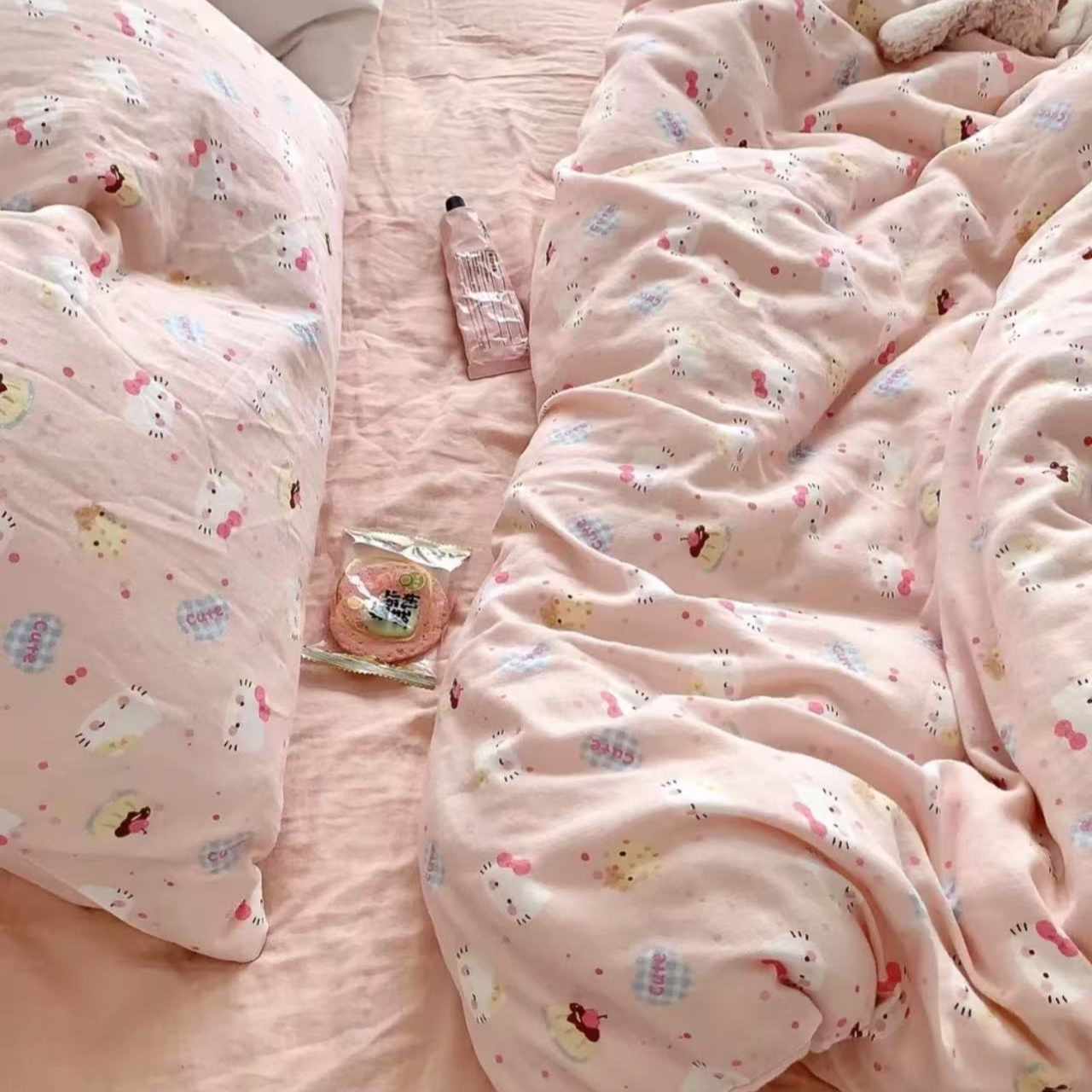 【北奈かわ会社】150*220cmA类有氧针织双层纱夏被空调被粉色猫咪