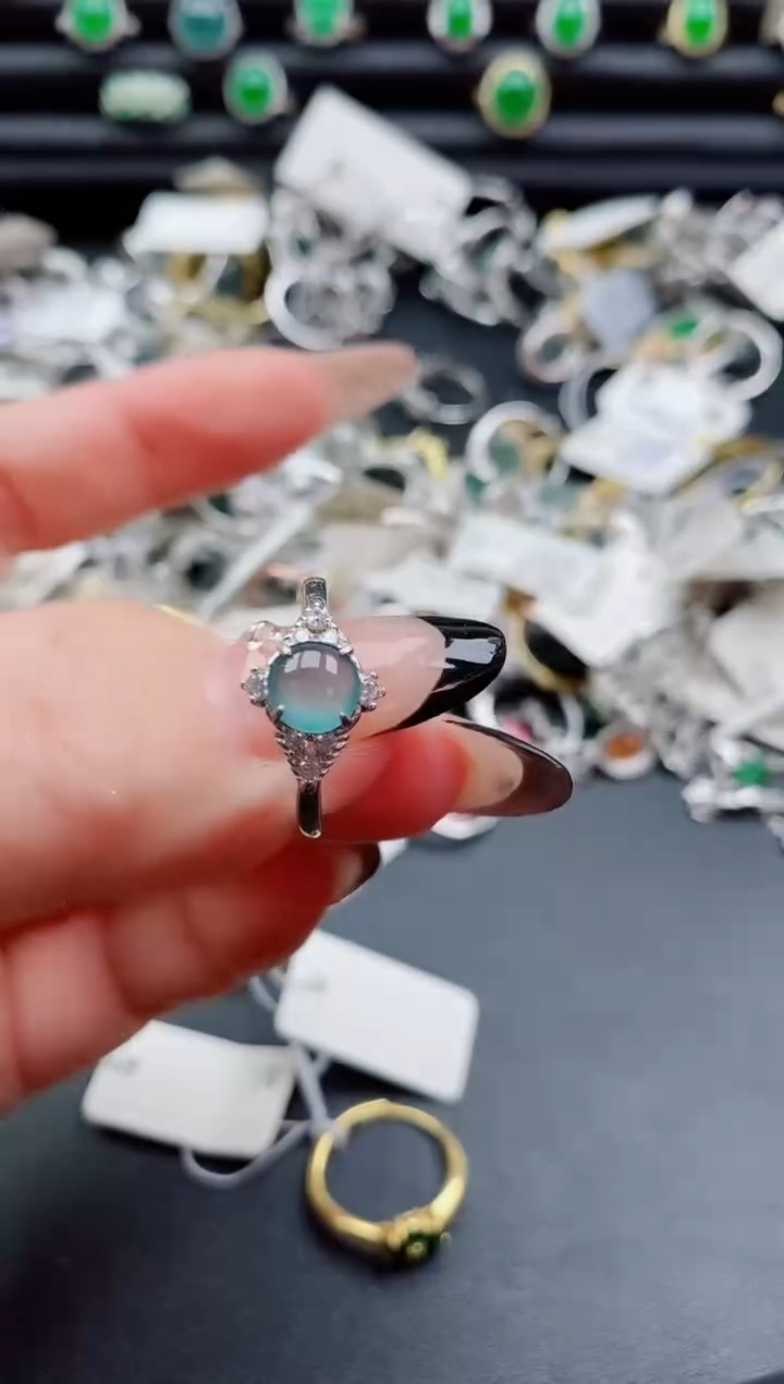 银S925镶嵌戒指翡翠1