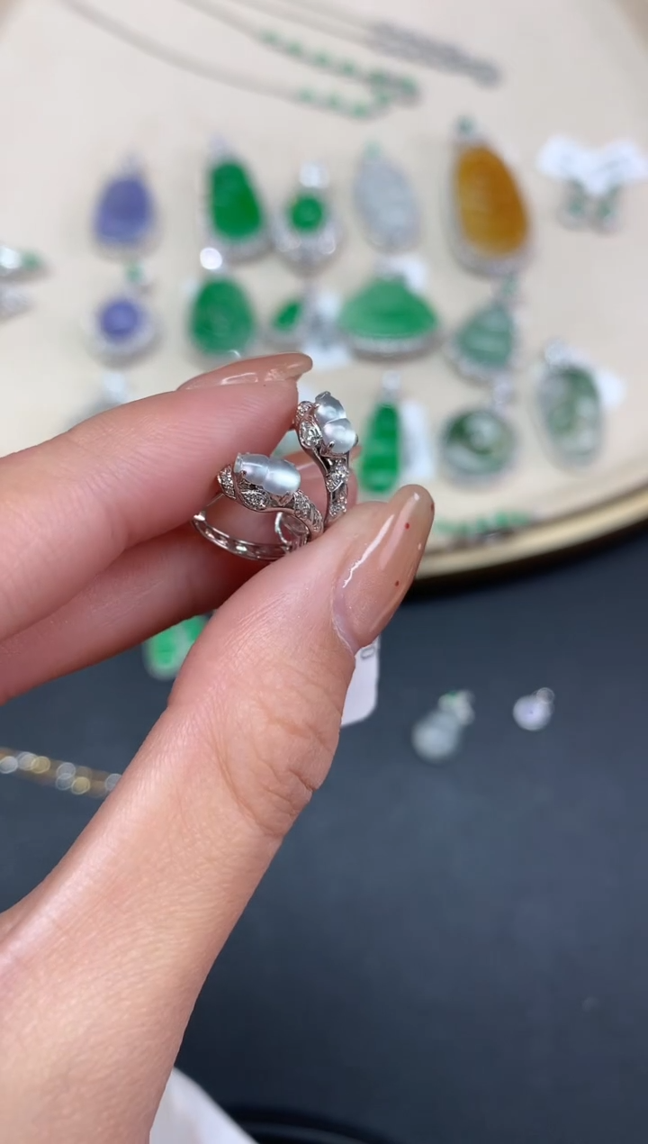 【闪购商品】翡翠耳饰18K金镶嵌耳饰A118|1980