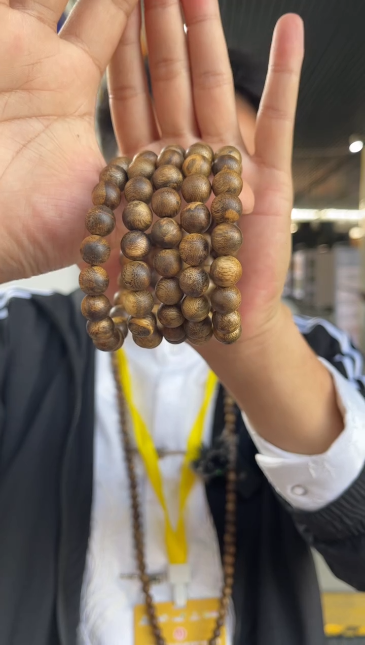 沉香手串海南沉香虎斑棋1.0规格圆珠单圈多样性发一