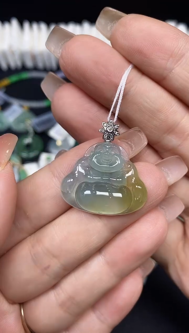 吊坠(不含链)18K金镶嵌翡翠佛公18K金扣镶嵌@@CMT